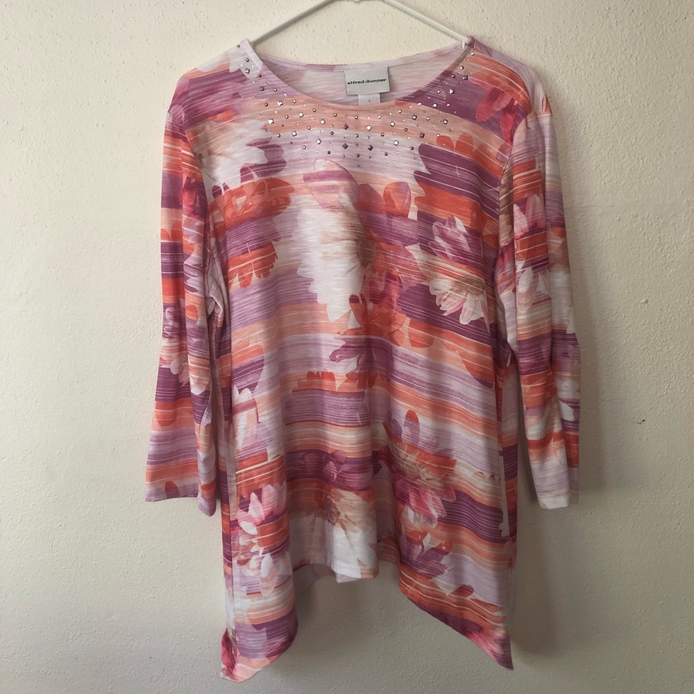Alfred Dunner Pink Floral Sparkle Blouse